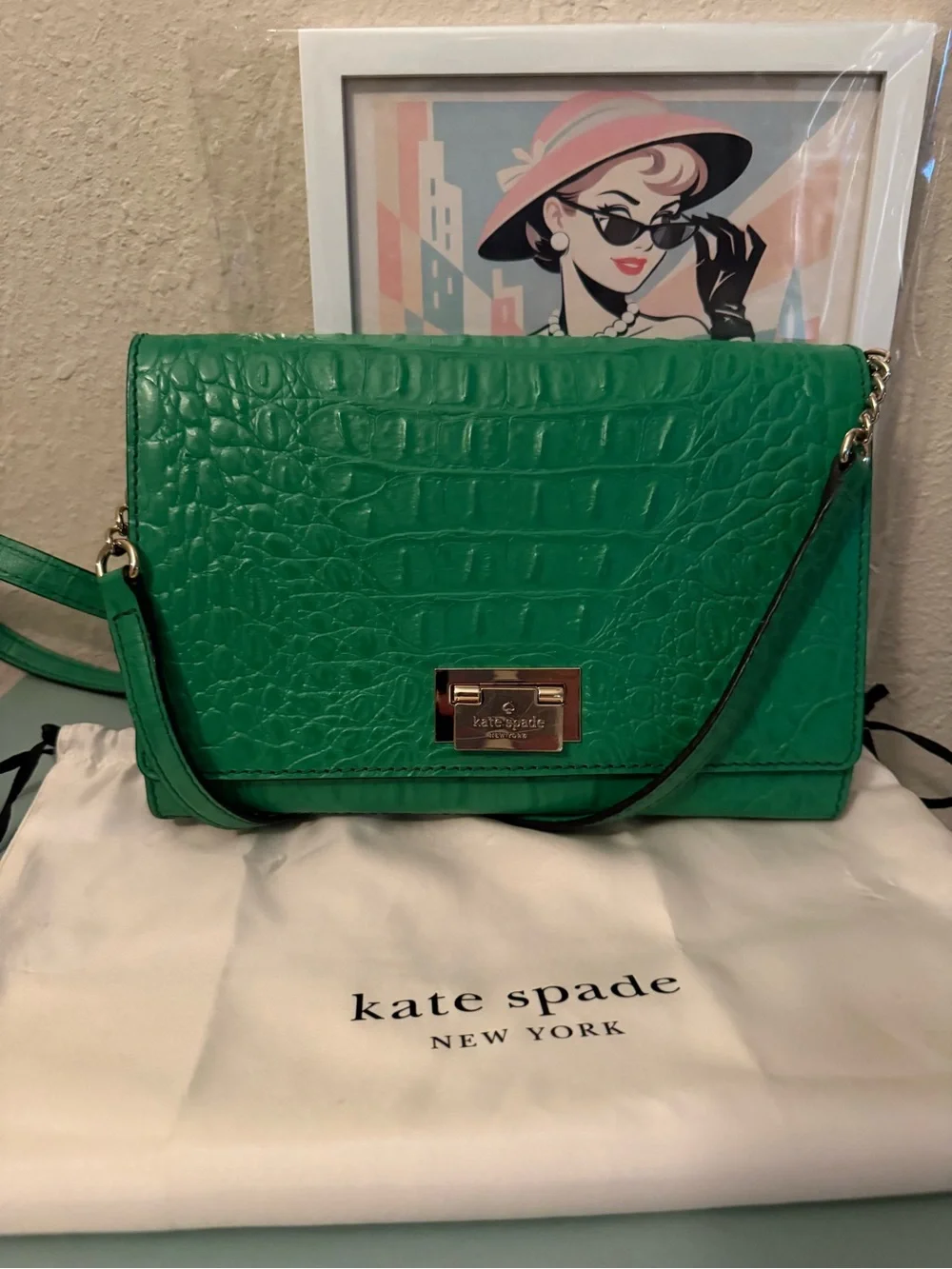Kate Spade Croc-Embossed Orchard Valley Fiona Flap 2- Way COA Included